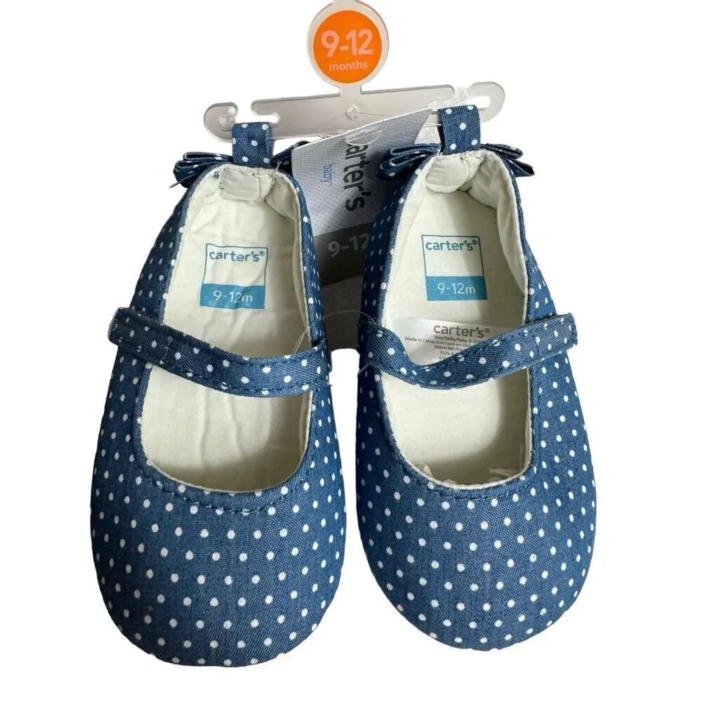 CARTER’S SIZE 9-12M Chambray Mary Jane Crib Shoes - Baby Girl
